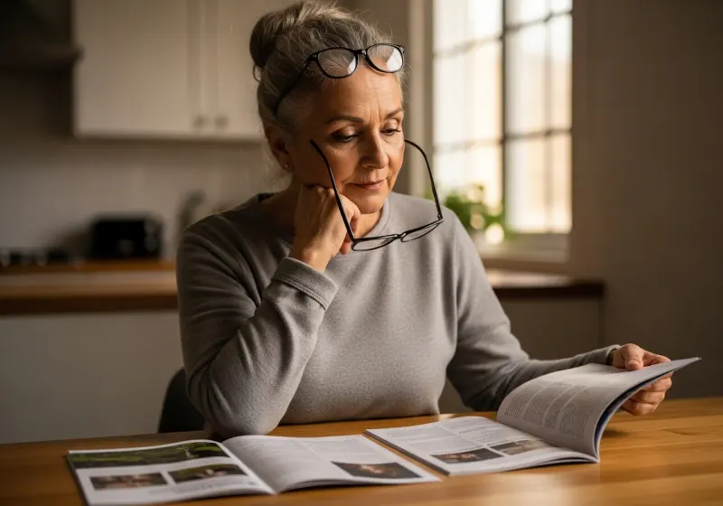 Senior woman thoughtfully comparing Medicare plan options