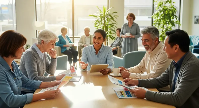 Seniors learning about Medicare in a community center