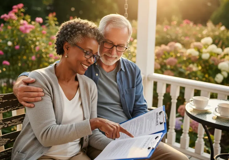 Senior couple reviewing supplemental insurance coverage together
