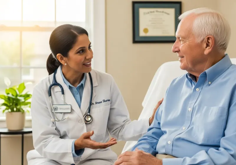 Senior having a friendly conversation with his doctor