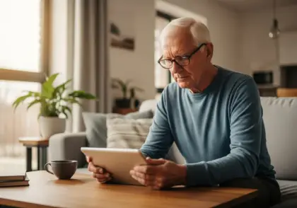 Senior using a tablet to explore Medicare tools